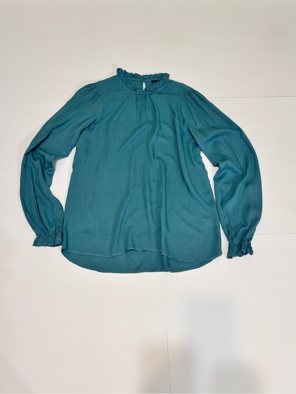 Staccato Teal Ruffle-Neck Long Sleeve Blouse